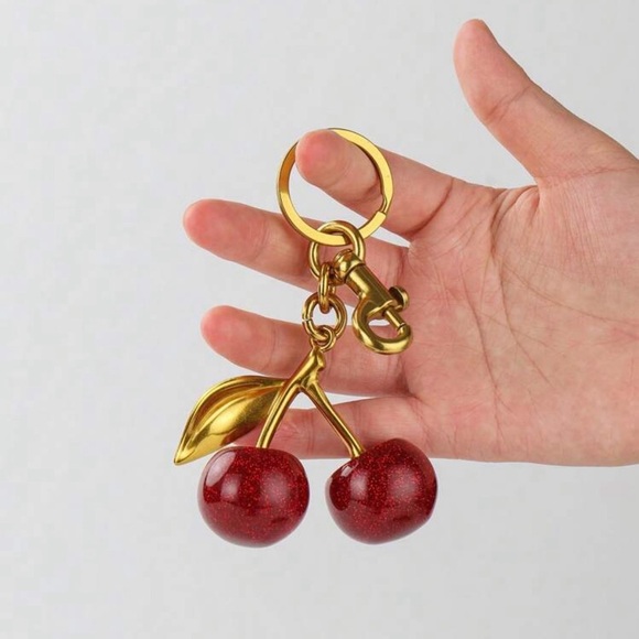 Elegant Gold and Red Cherry Keychain - Picture 5 of 7